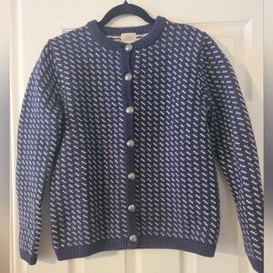 L.L. Bean Navy and White Patterned Cardigan